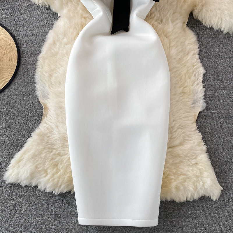 Light luxury celebrity dress open back suspender skirt large bow slim fit  2730