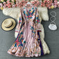 Celebrity temperament bow print Pleated Dress  3299