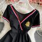 Navy V-neck open chest sexy short sleeve dress  2840