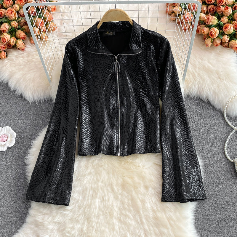 Korean leopard print loose casual stand collar zipper coat  1678