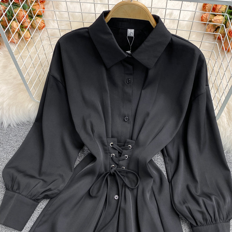 Women's waist closing temperament thin Lapel dress  2863