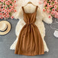 Gentle wind closing waist thin corduroy dress  3234