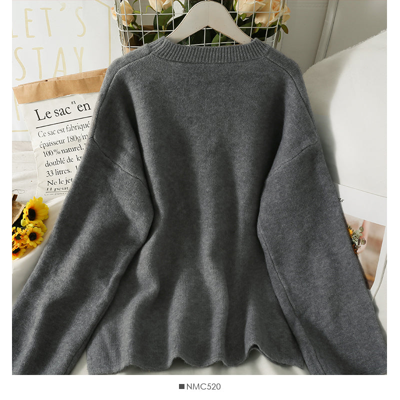 Retro loose and thin medium and long split Pullover Sweater for women  2081