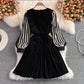 Robe en velours faux deux pièces à manches longues et à rayures de qualité 3229