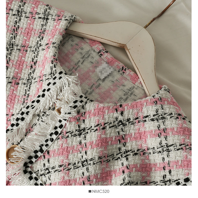 Hong Kong style retro tassels woolen baby collar tweed short shirt style coat women  2119