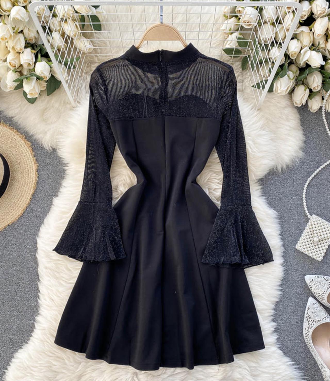 Black A line long sleeve dress  1299