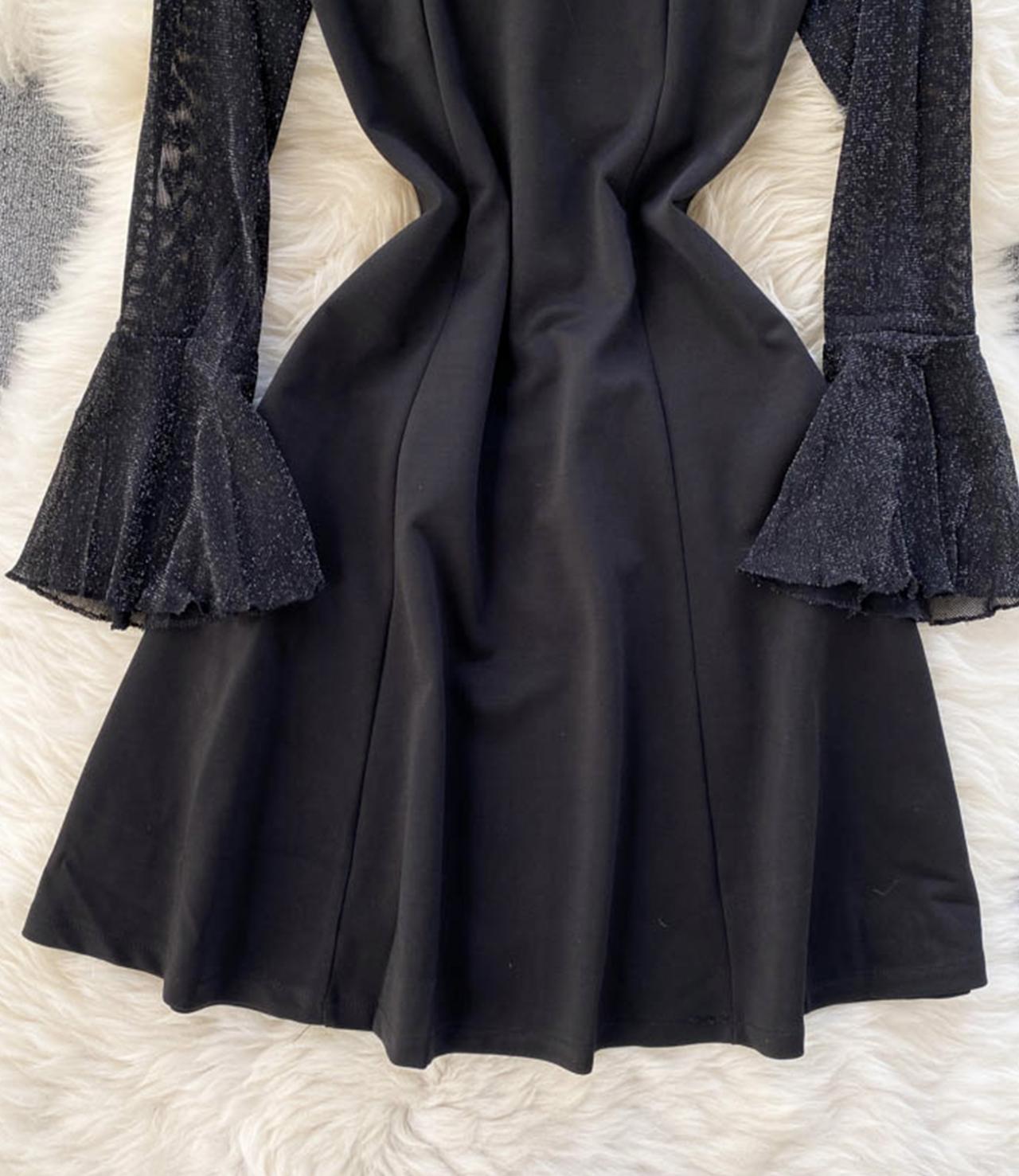 Black A line long sleeve dress  1299