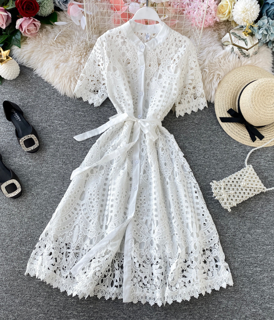 Stylish round neck lace dress summer dress  1281