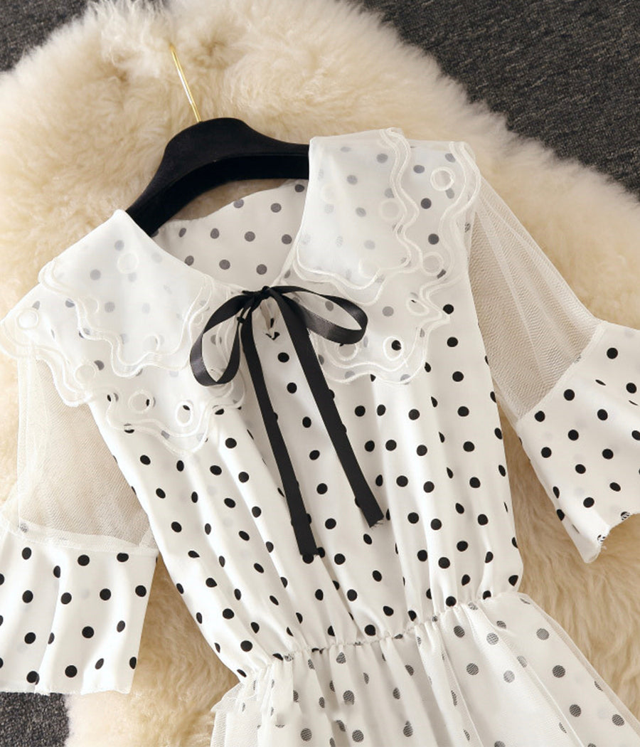 Lovely A line polka dot lace dress summer dress  1248