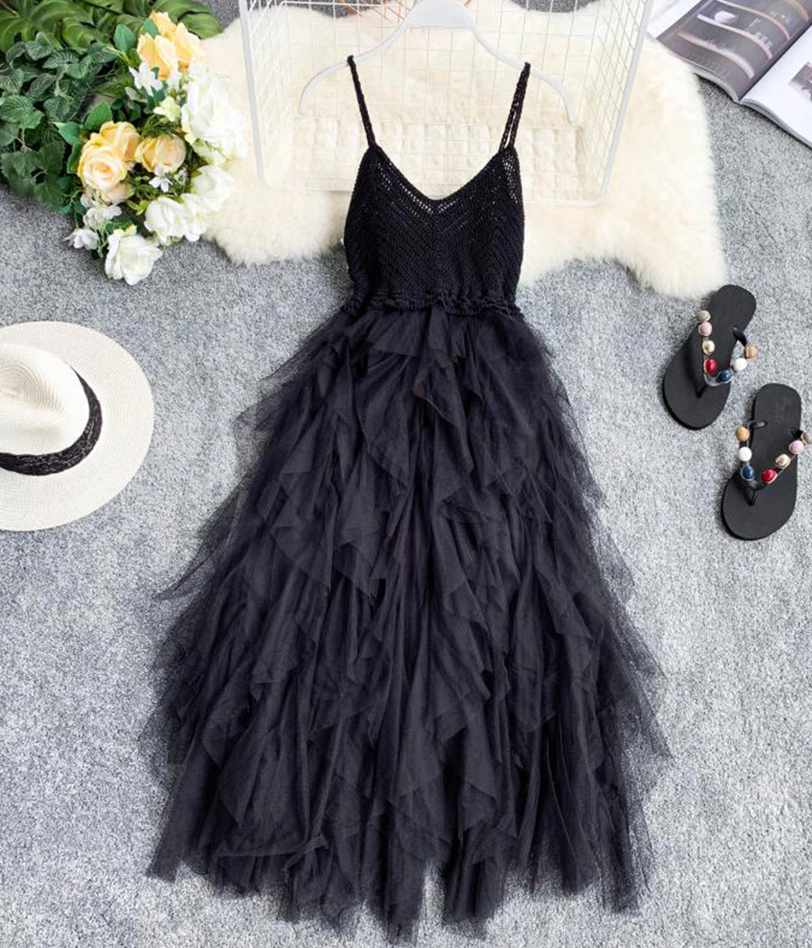 Spaghetti Straps Ruffle Midi Dress  1289