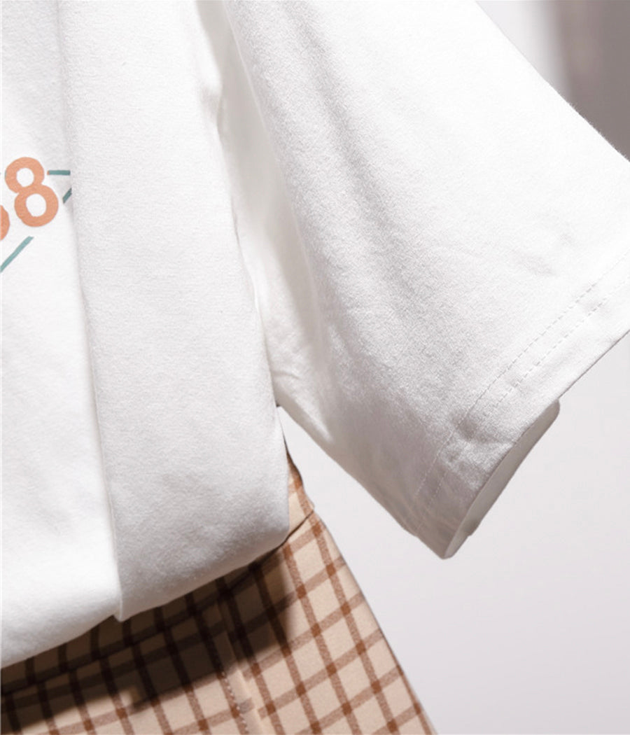 Weißes T-Shirt + karierter Rock 1273 