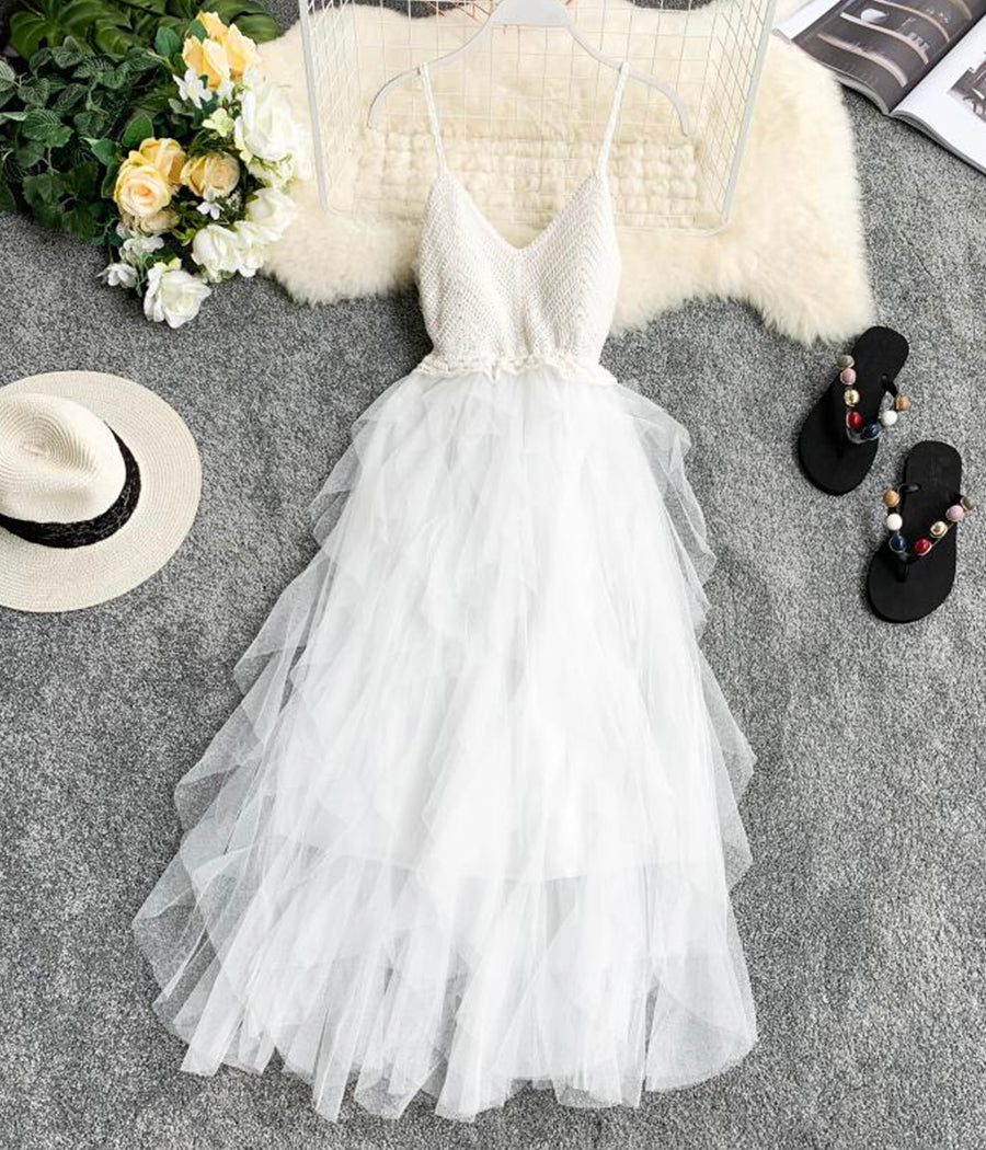 Spaghetti Straps Ruffle Midi Dress  1289