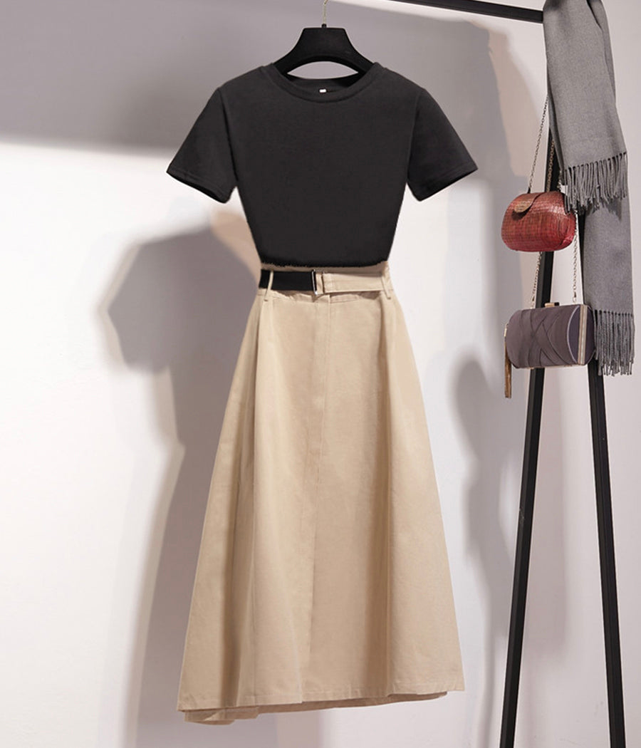 Stylish black top + black irregular skirt  1275