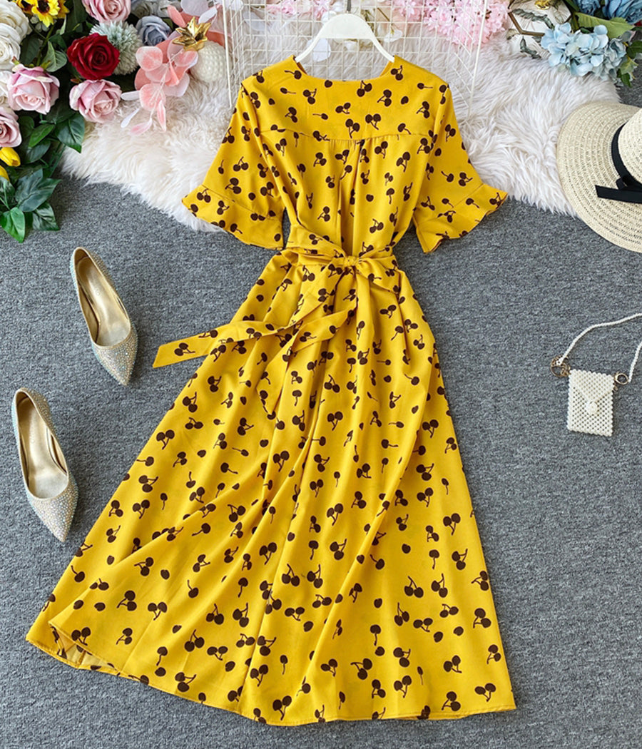 Cute v neck cherry dress summer dress  1282