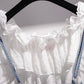 Cute white ruffled top + strap denim skirt  1278
