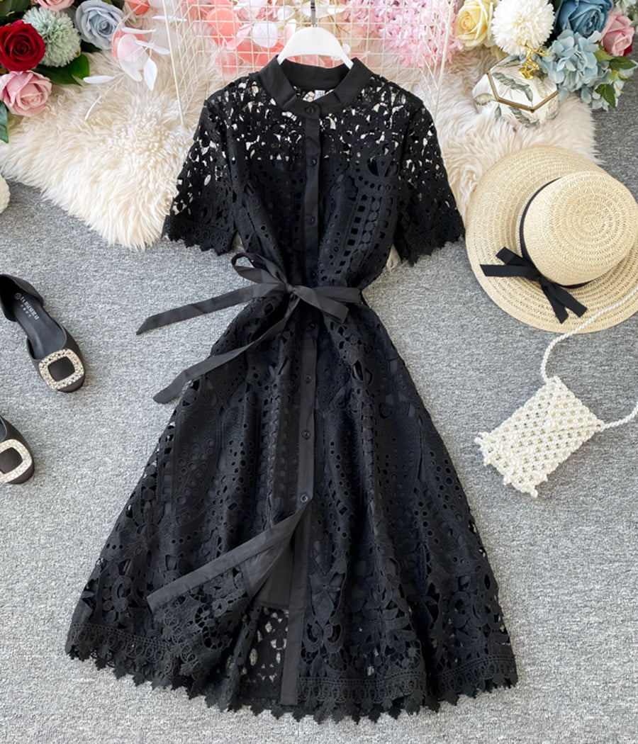 Stylish round neck lace dress summer dress  1281