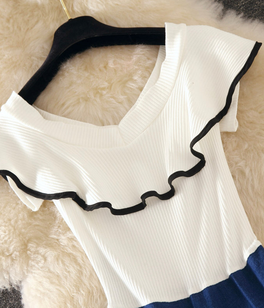 Cute v neck denim stitching dress summer dress  1251