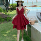 Fashion girl dress A line v neck short backless dress  1219