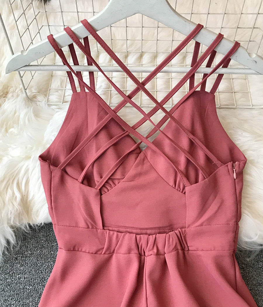 Women's dress A line v neck chiffon backless dress  1227