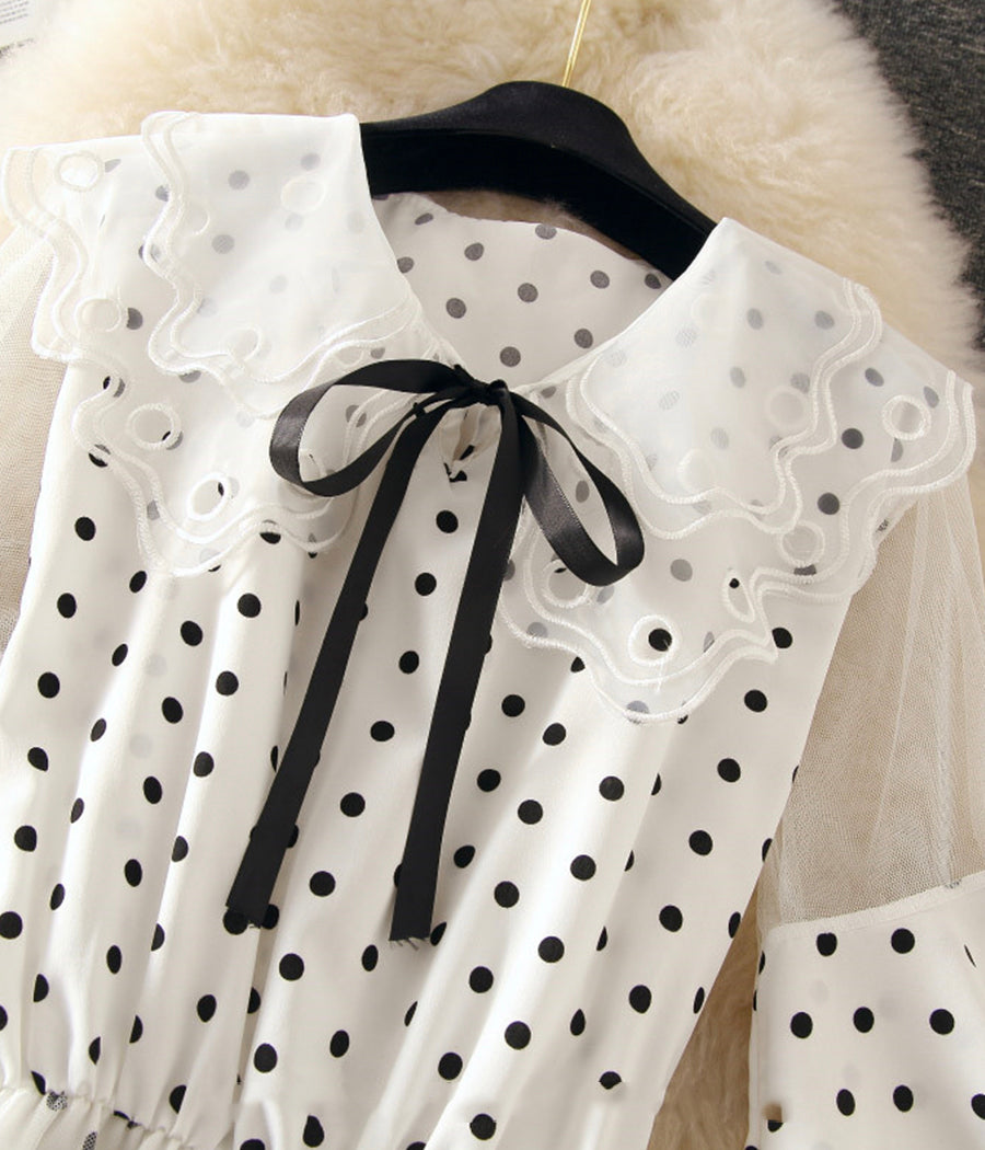 Lovely A line polka dot lace dress summer dress  1248