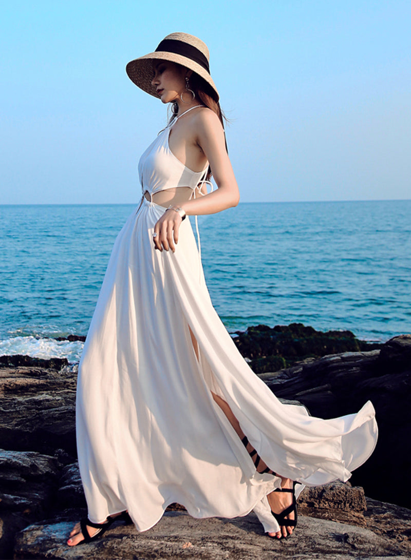Unique white chiffon long dress summer dress  1215