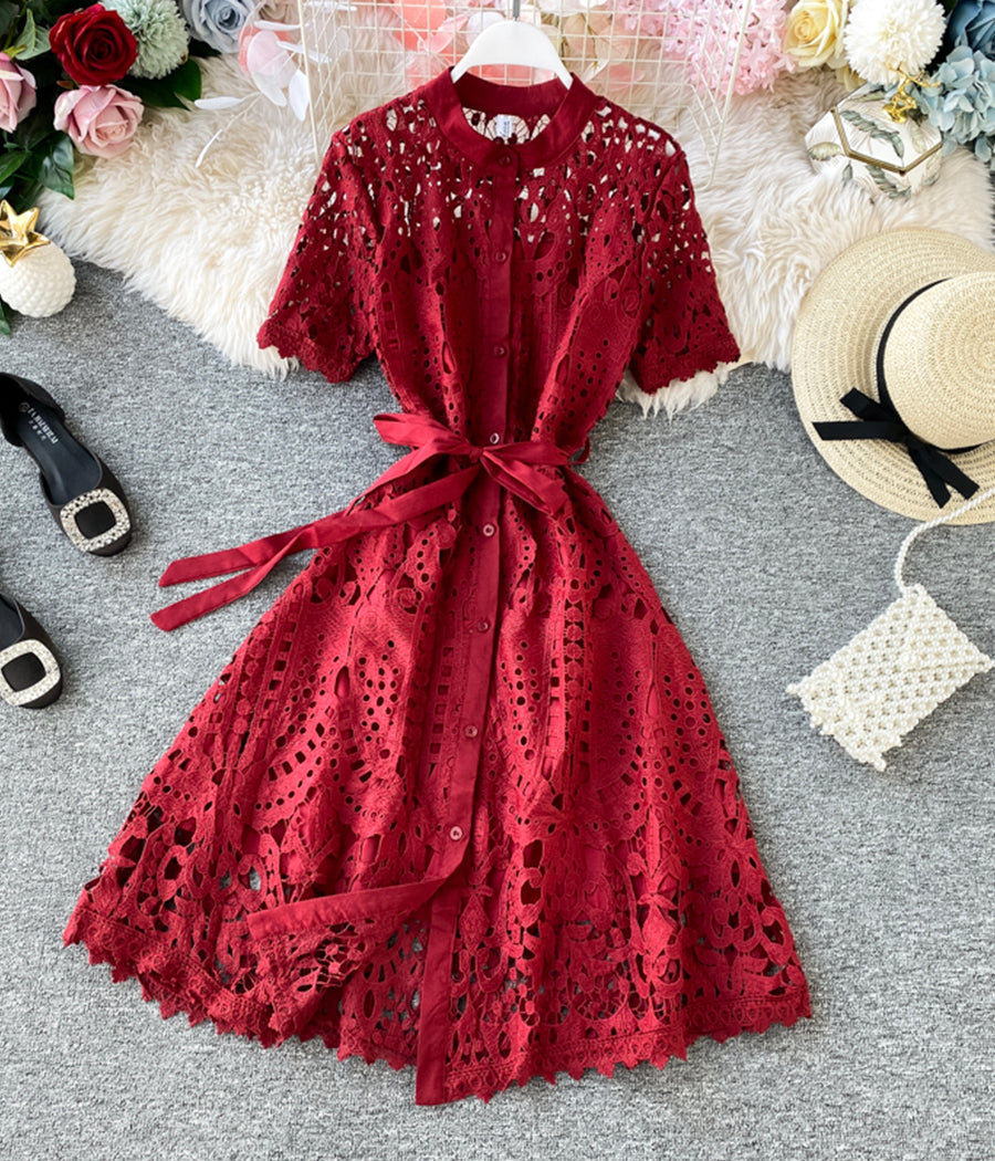 Stylish round neck lace dress summer dress  1281