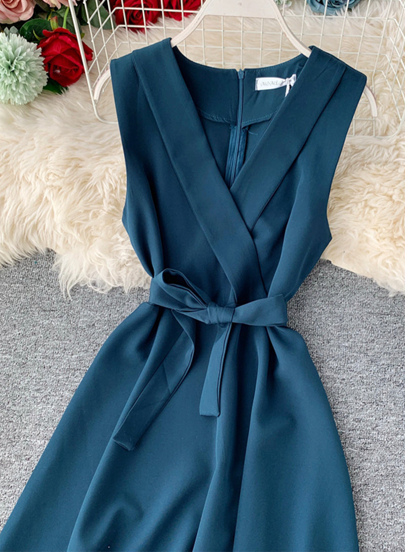 Elegant v neck sleeveless dress women's dress  1228