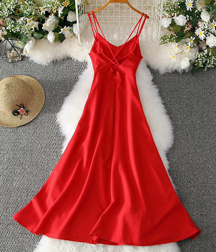 A line v neck backless dress women's dress  1226