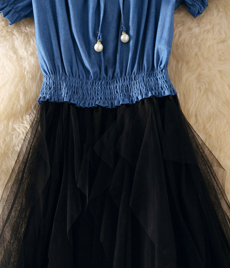 Cute denim stitching dress summer dress  1252