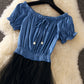 Cute denim stitching dress summer dress  1252