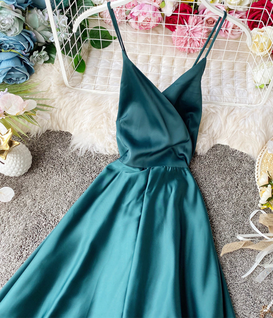 Simple v neck backless dress summer dress  1233