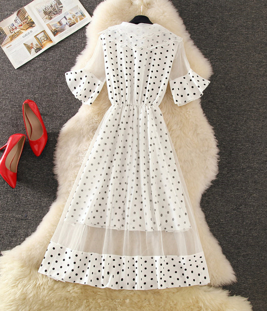 Lovely A line polka dot lace dress summer dress  1248
