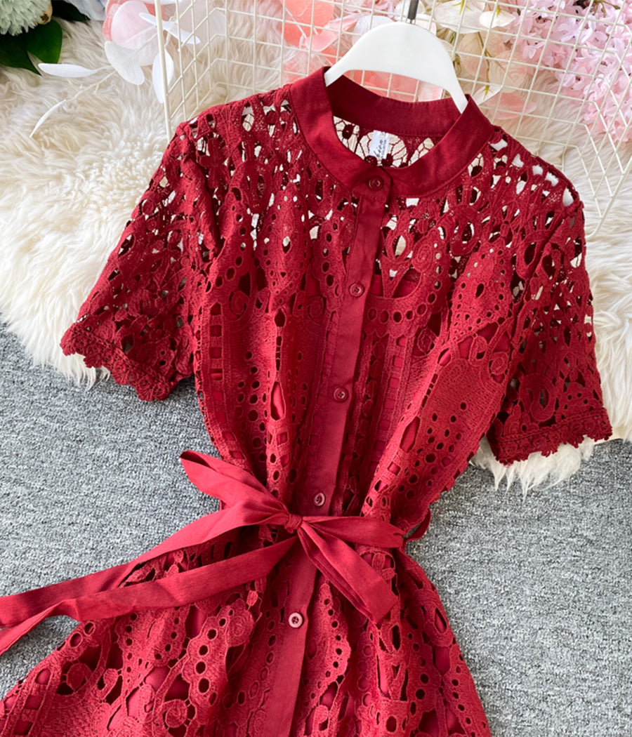 Stylish round neck lace dress summer dress  1281