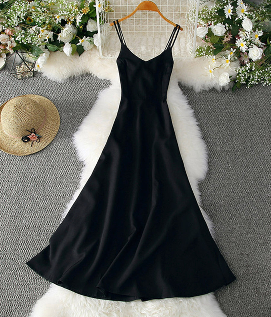 A line v neck backless dress women's dress  1226