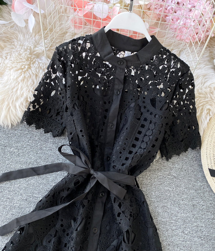 Stylish round neck lace dress summer dress  1281