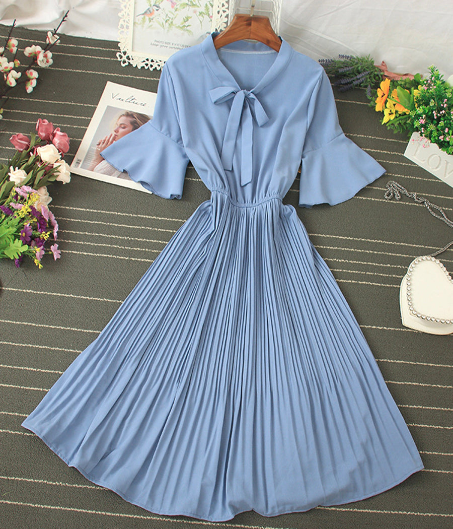 A line round neck short sleeve dress summer dress  1194