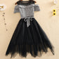 Fashion girl dress A line plaid tulle dress  1235
