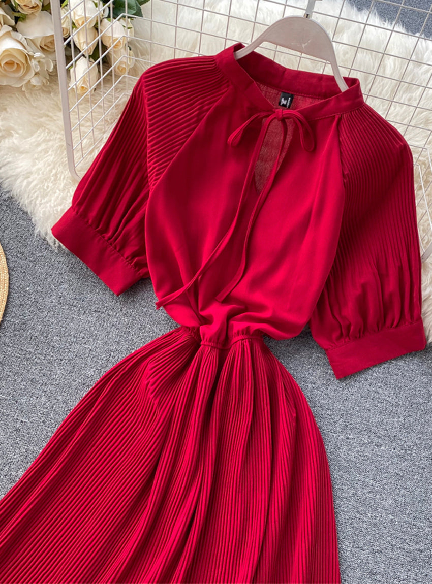 Simple A line pleated dress fashion girl short sleeve dress  1181
