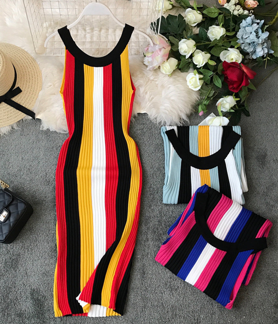Stylish striped sleeveless knit dress  1192