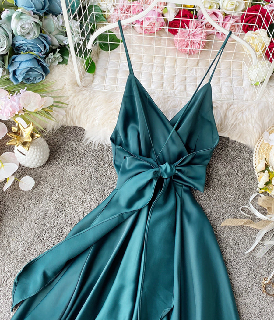 Simple v neck backless dress summer dress  1233