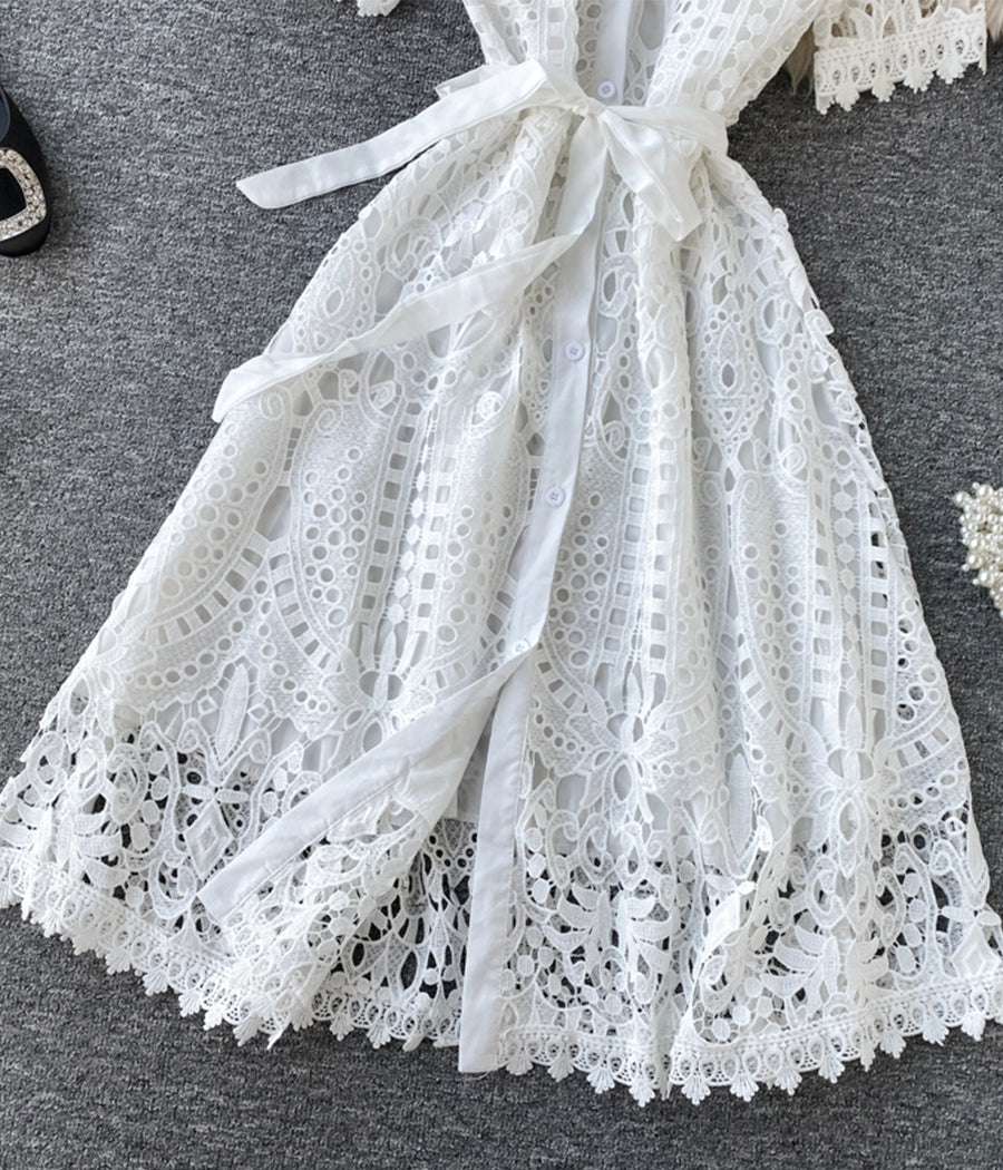 Stylish round neck lace dress summer dress  1281