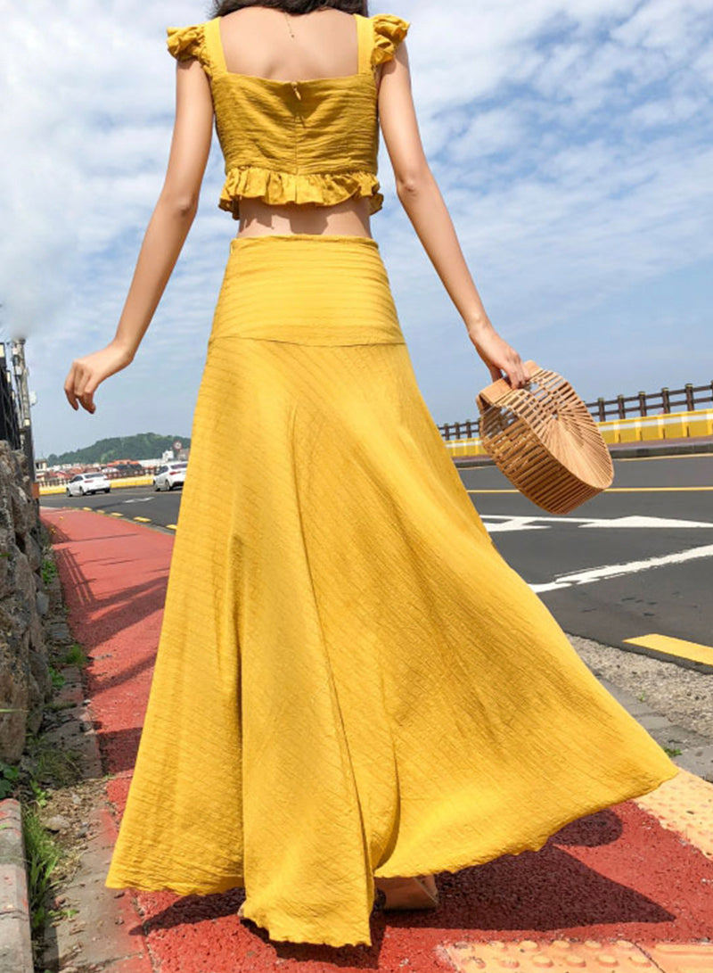 Cute yellow two pieces dress summer dress  1216