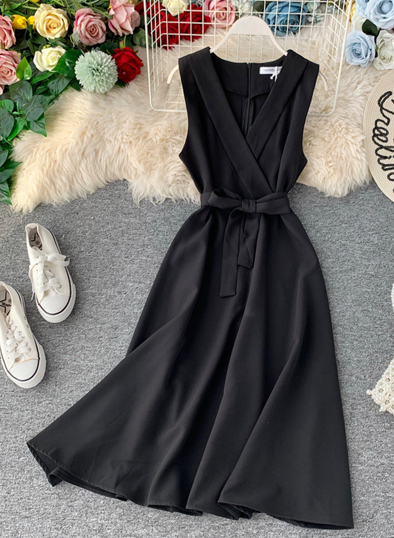 Elegant v neck sleeveless dress women's dress  1228