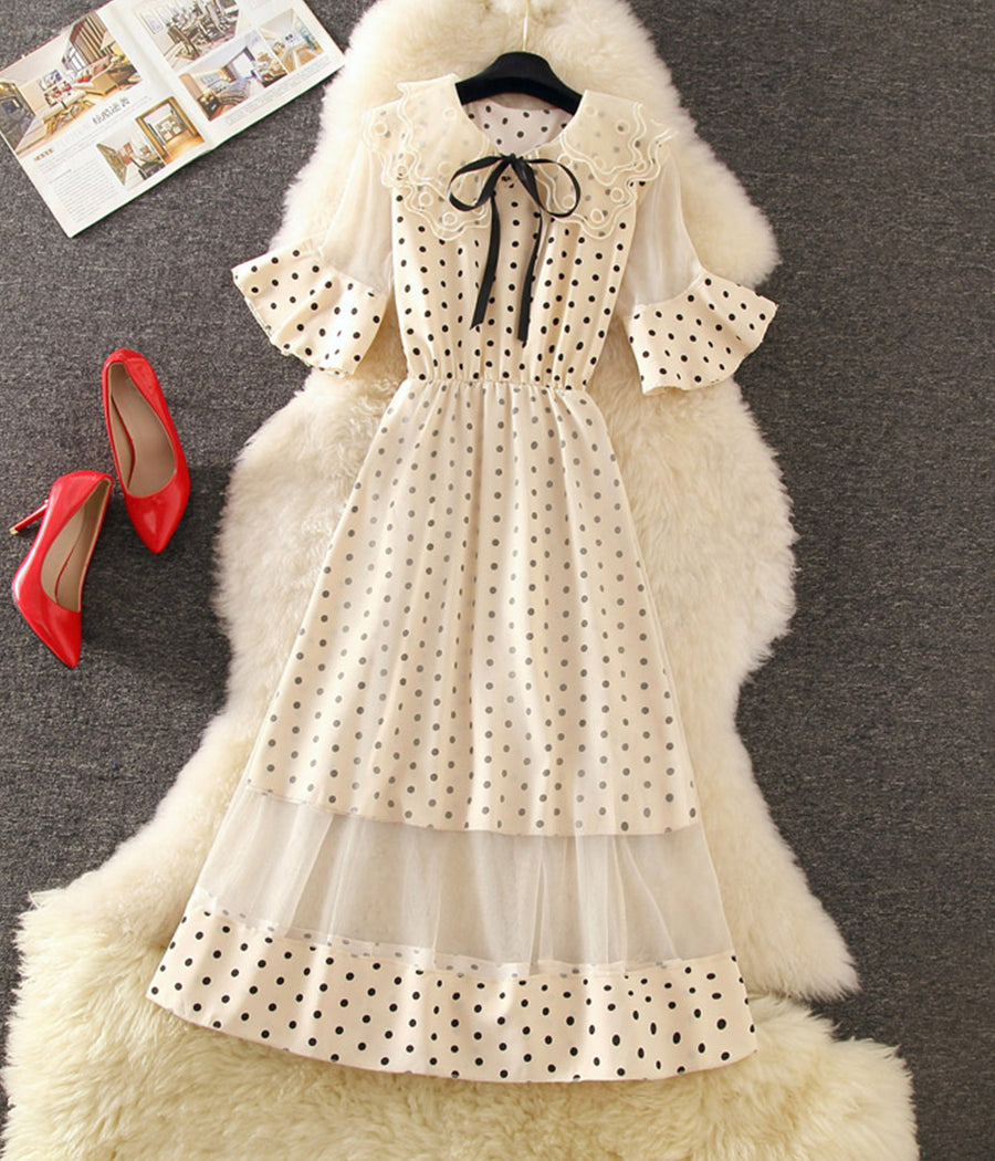 Lovely A line polka dot lace dress summer dress  1248