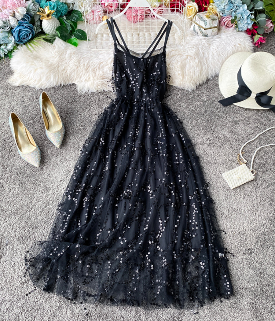 Fashion girl dress A line v neck tulle sequins dress  1234