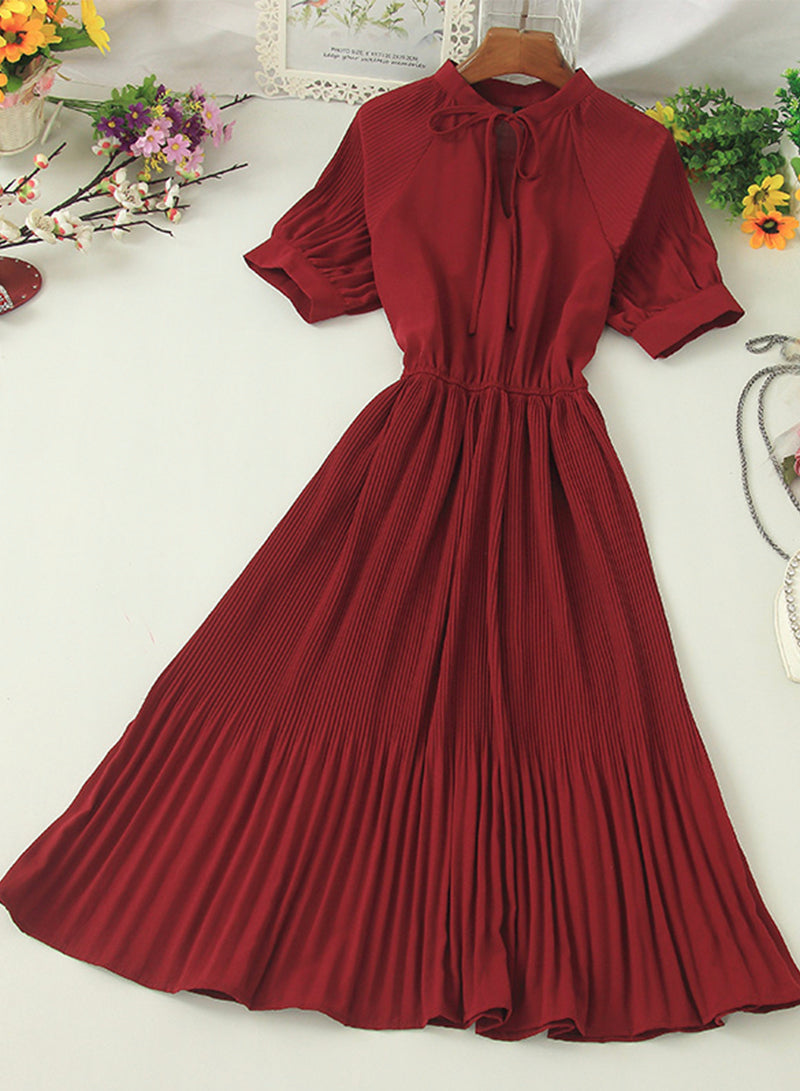 Simple A line pleated dress fashion girl short sleeve dress  1204