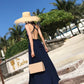 Simple V neck chiffon long dress blue dress  1218