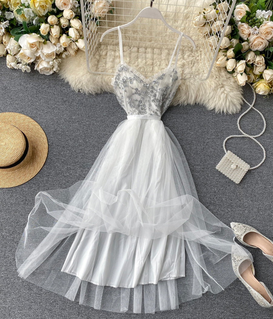 Fashion dress A line v neck tulle sequins dress summer dress  1242