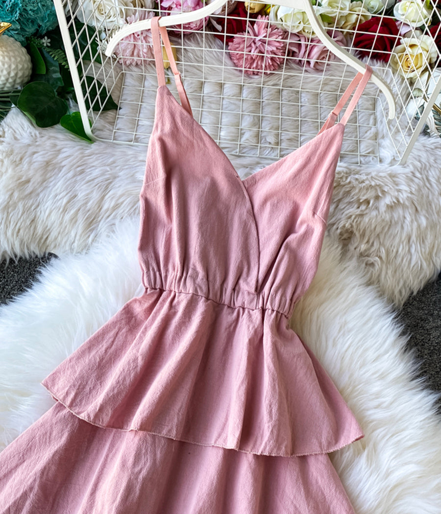 Midi-Maxi-Sommerkleid mit V-Ausschnitt und Spaghettiträgern 1231