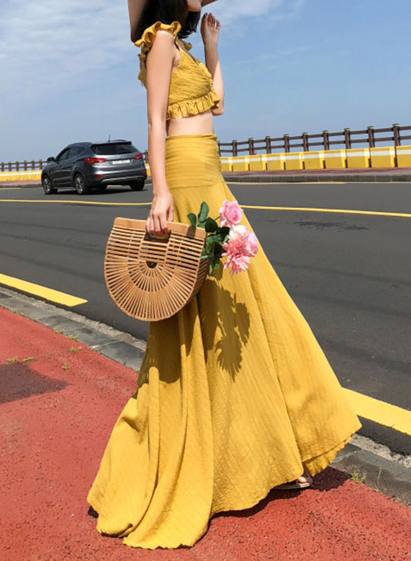 Cute yellow two pieces dress summer dress  1216